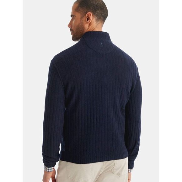 Johnnie-O Hugh 1/4 Zip Hugh 100% Merino Wool Sweater Sz M Navy - Picture 3 of 10